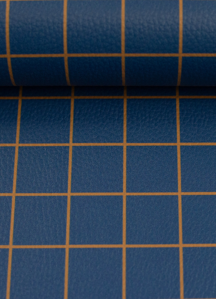 Kunstleder - Happy - Cherry Picking - karo - dunkelblau - ocker